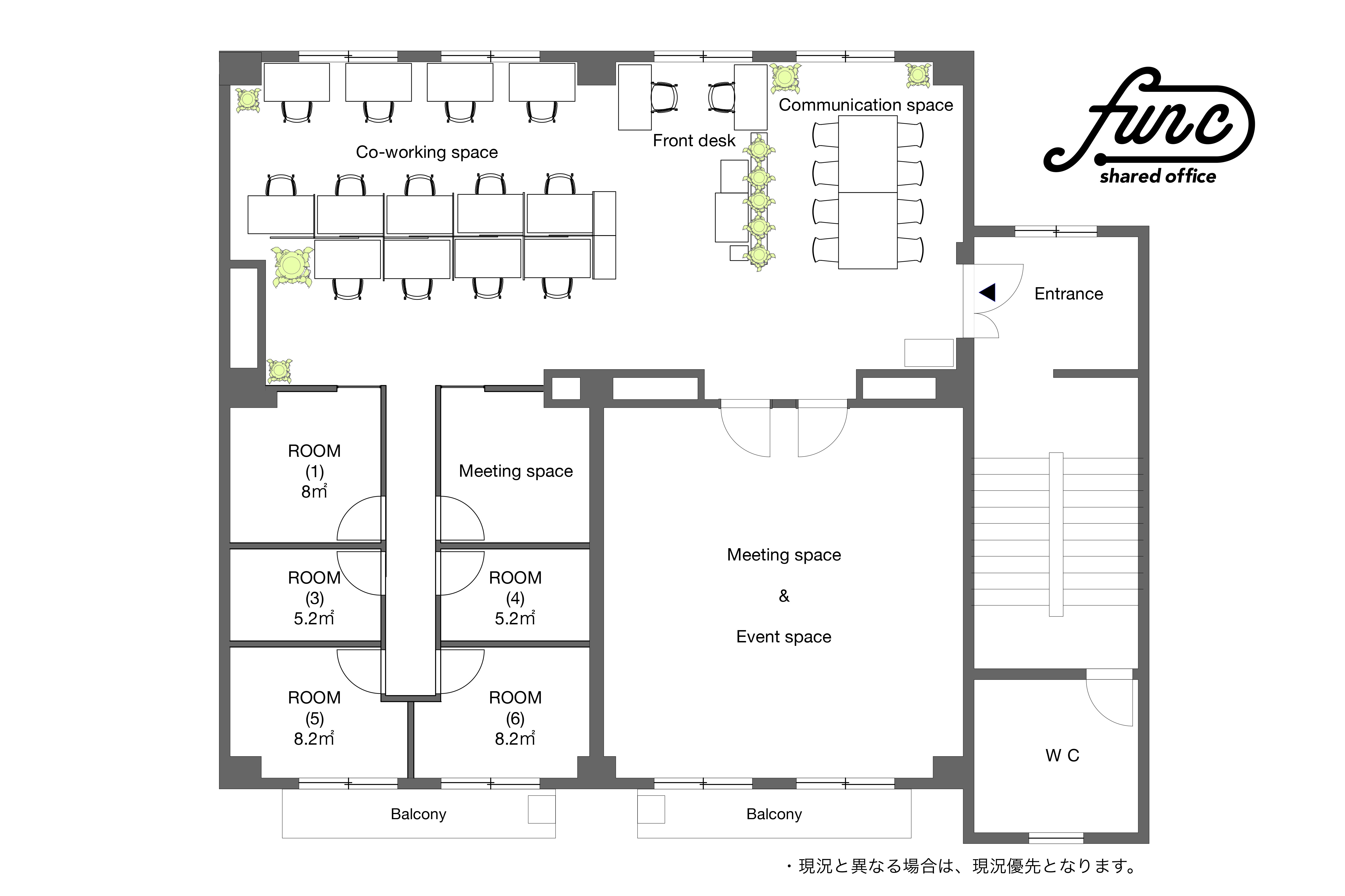 フロアマップ_貸し会議室やイベントスペースも有料でご利用いただけます。