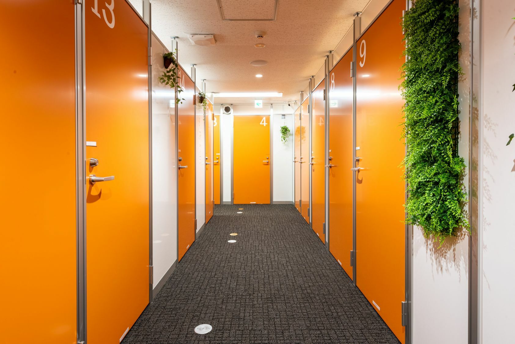 共有部_廊下。オフィスエリアでの入室はセキュリティカードで行うため、セキュリティ面でも安心です。