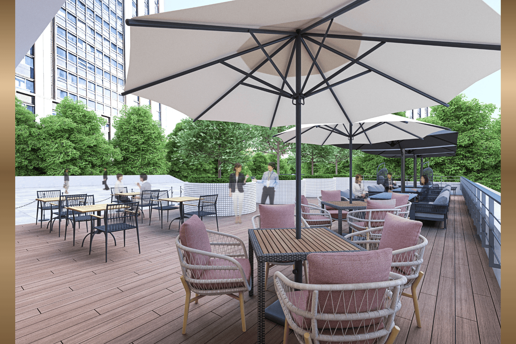 霞が関_テラス。気分を変えての作業やリフレッシュの場として活用できます。※画像はイメージです。