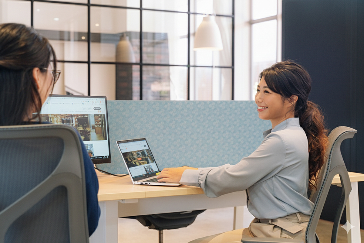 コラボエリア_少人数のチームで、会話をしながら協働して仕事を進めるエリア。ホワイトボード、大型モニタも利用可能です。