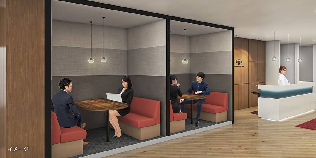 共有部_ビジネスラウンジ。気分を変えて作業することも可能です。※画像はイメージです。©Regus