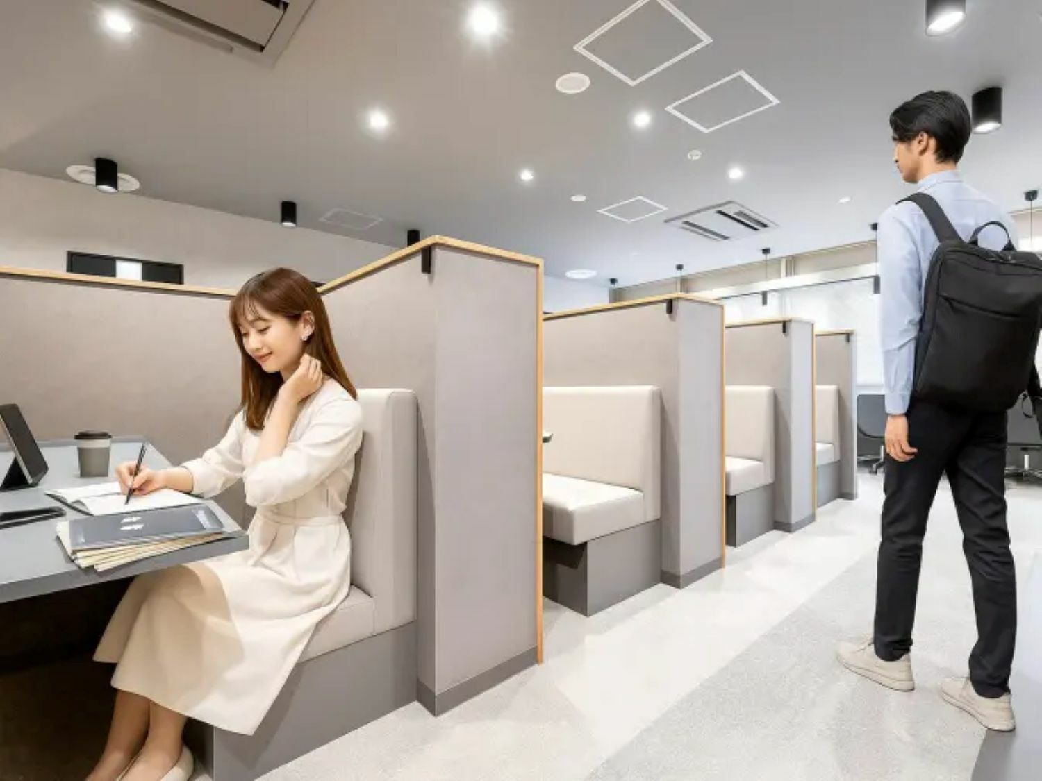 共有部_コワーキングスペース。グループワーク向け、ソロワーク向けの席を用意しています。※画像はイメージです。©bizcomfort