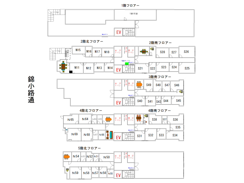 その他_フロアマップ。施設1~5階のフロア案内図です。