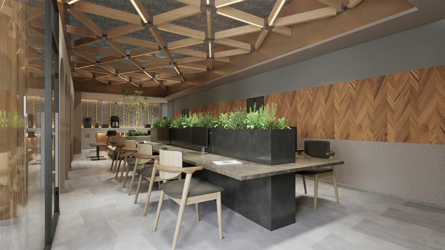 共有部_コワーキングスペース。気分に合わせて席を選べる、自由な作業空間となっています。※画像はイメージです。