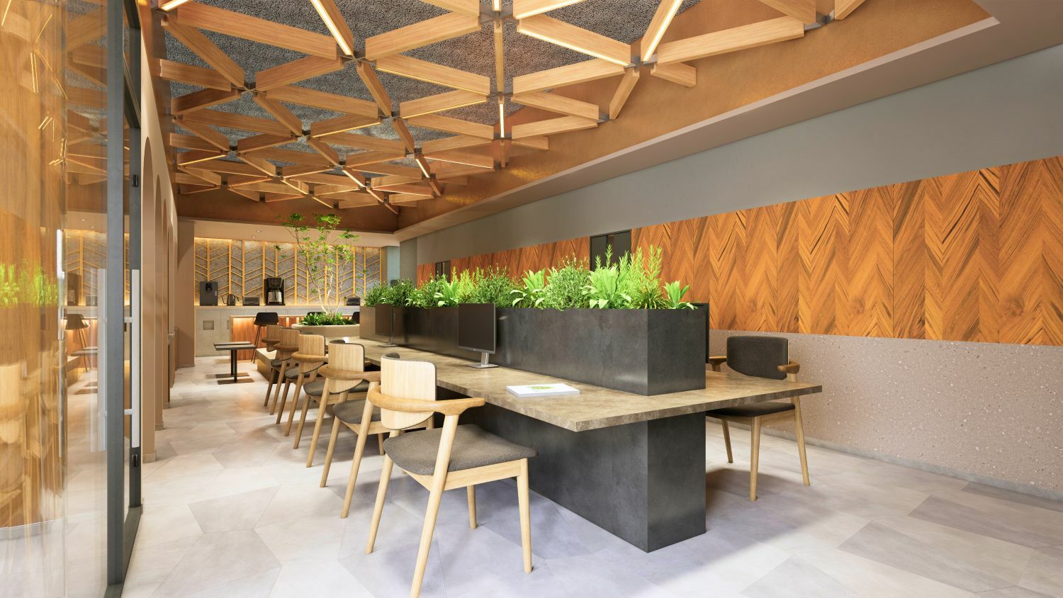 共有部_コワーキングスペース。気分に合わせて席を選べる、自由な作業空間となっています。※画像はイメージです。