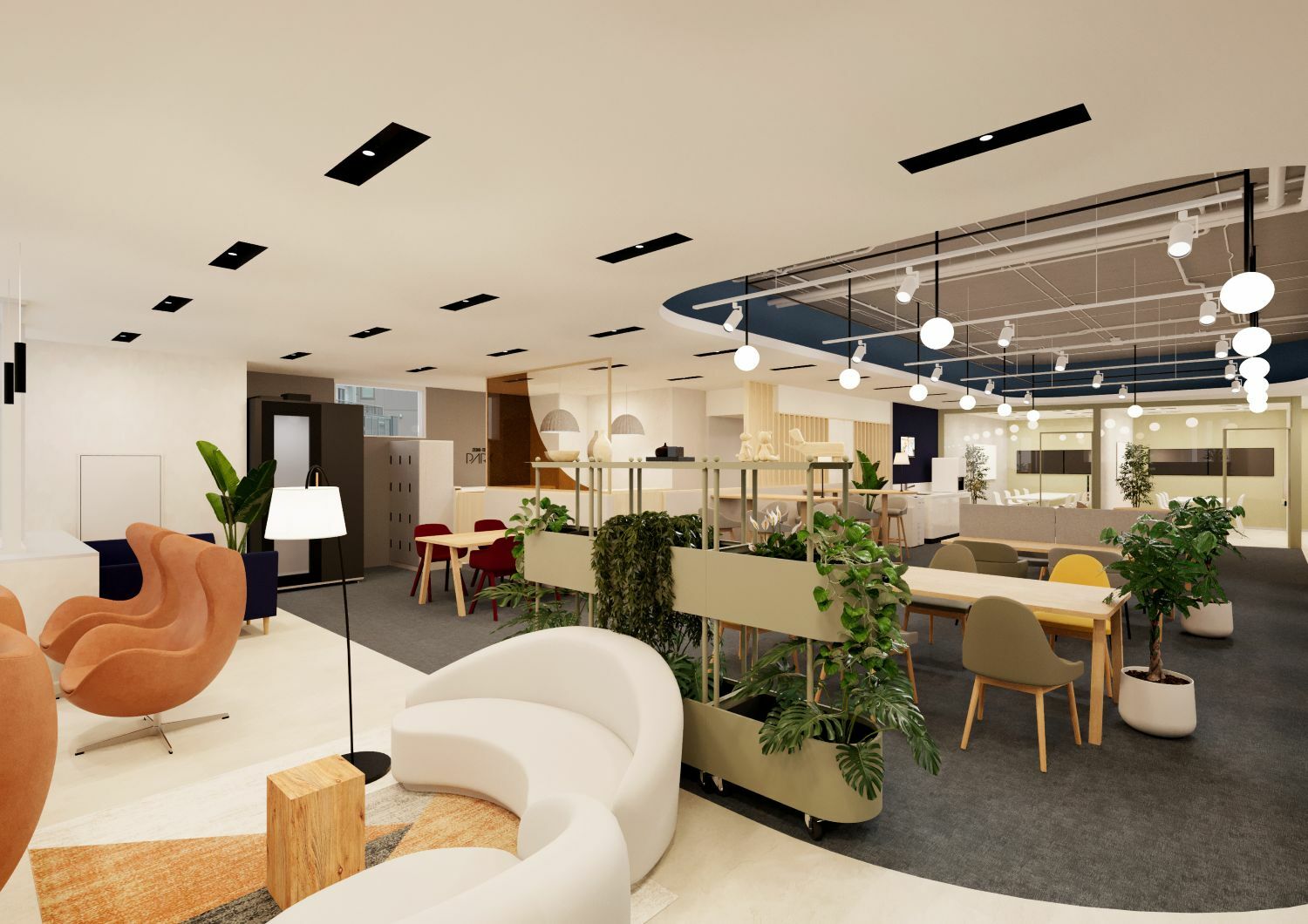 共有部_コワーキングスペース。自由な席で作業ができます。