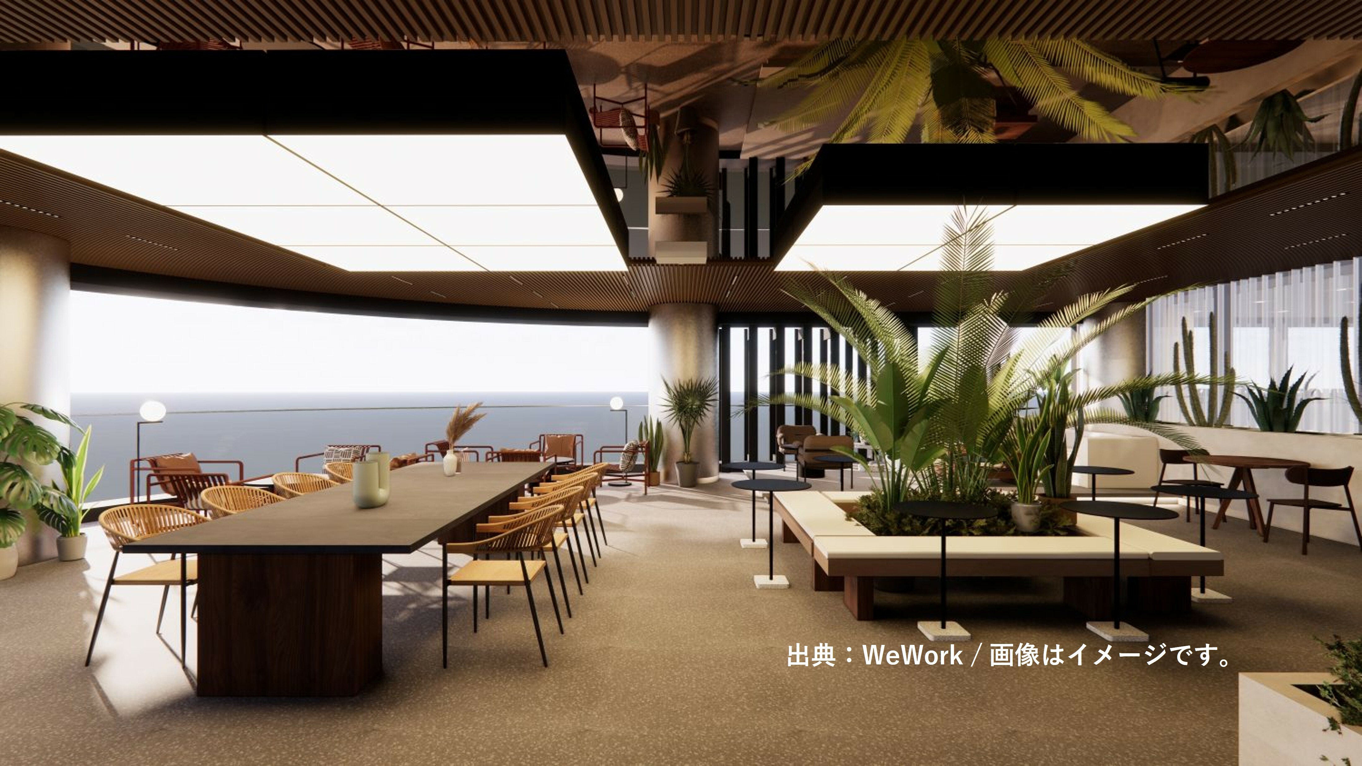 共有部_ラウンジ。広くて開放的なラウンジです。※画像はイメージです。© WeWork