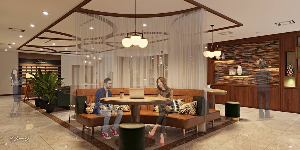 共有部_ラウンジ。仕事中のリフレッシュや来客などにも利用可能です。※画像はイメージです。©Regus