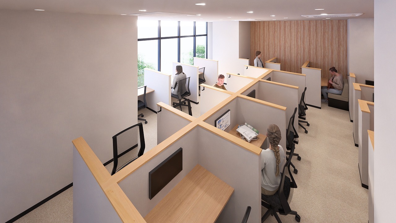 しっかり集中できる仕切り付のワークブース完備