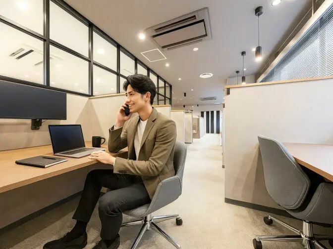 共有部_カフェブース。食事・通話・WEB会議OKの作業スペースです。※画像はイメージです。©bizcomfort