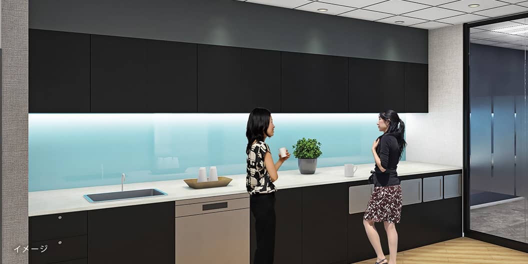 共有部_ビジネスラウンジ。ドリンクサービスも利用できます。※画像はイメージです。©Regus