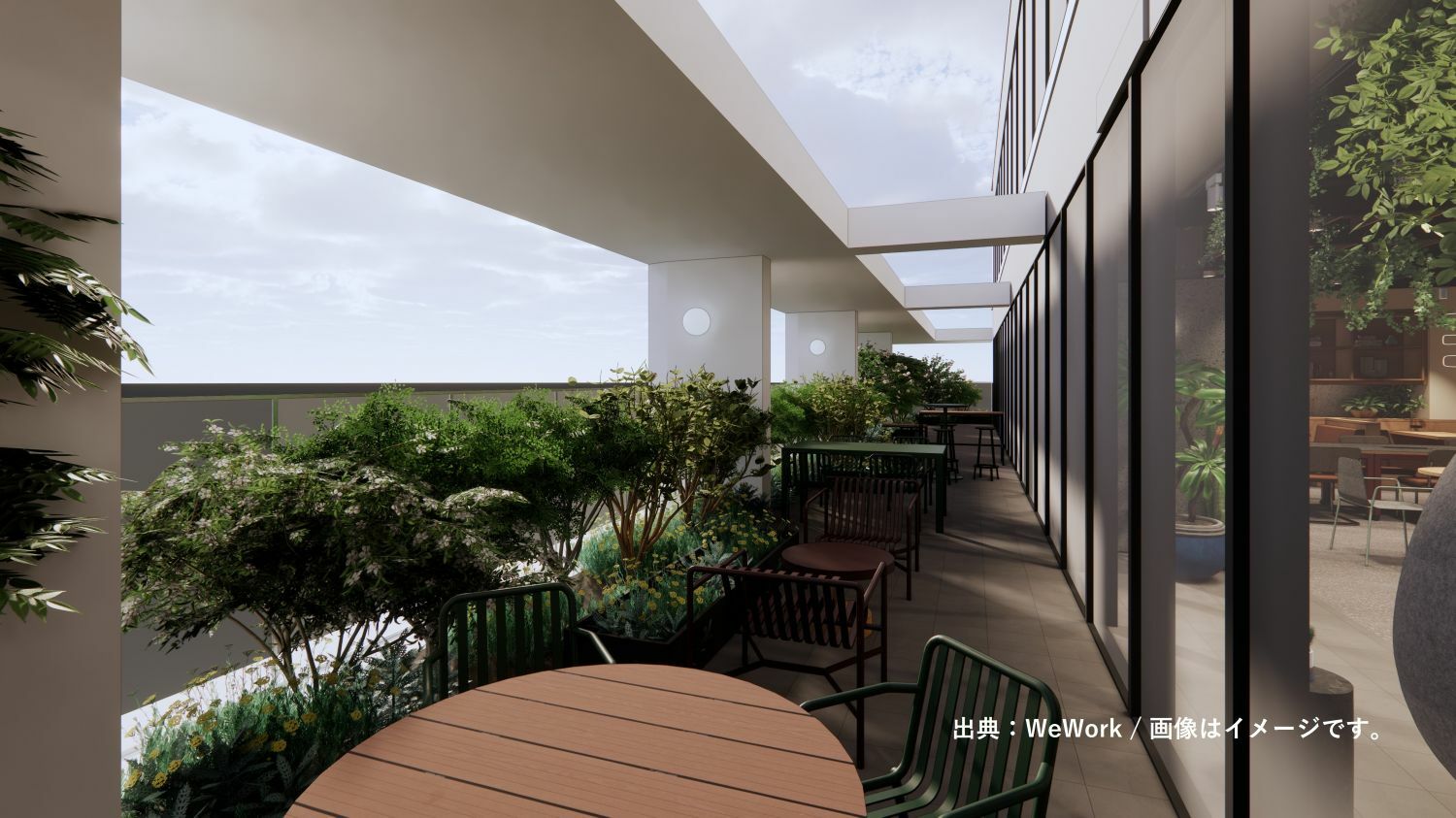 共有部_テラス。自然を感じられるテラスを完備しています。※写真はイメージです。© WeWork
